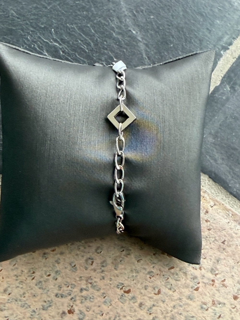 Geometric Square 14kt. White Gold  Link Bracelet 6” long